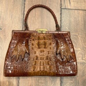 Brown ANTIQUE alligator handbag with paws